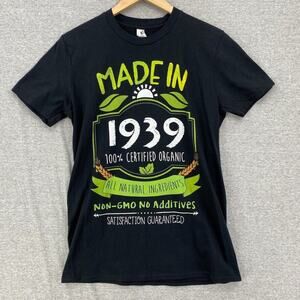 Anvil T Shirt Mens Medium Black Green Graphic Short Sleeve Made in 1939 Organic